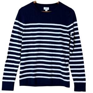 J. Crew Striped Teddie Sweater Pullover Crew Neck Jumper Cotton Size Small Navy